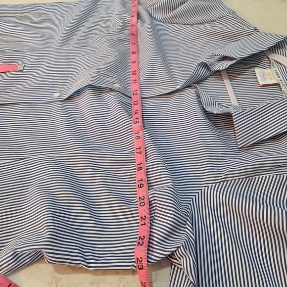 Gretchen Scott Priss Blouse Striped Shirt XL Navy White Button-Down Bell Sleeves - Picture 9 of 10